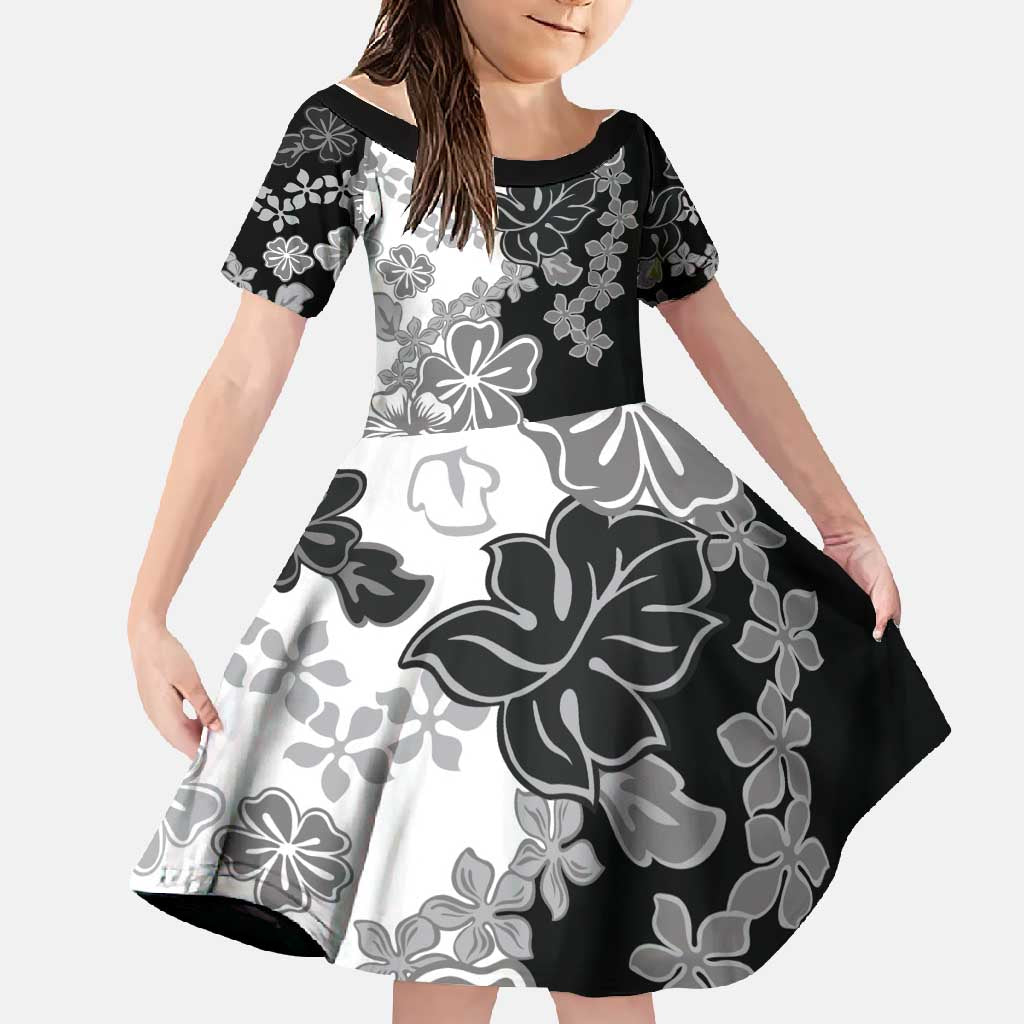 Gray Scale Hibiscus Plumeria Floral Family Matching Off Shoulder Maxi Dress and Hawaiian Shirt - Polynesian Pride