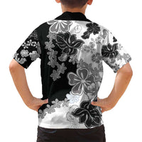Gray Scale Hibiscus Plumeria Floral Family Matching Off Shoulder Short Dress and Hawaiian Shirt - Polynesian Pride