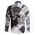 Gray Scale Hibiscus Plumeria Floral Family Matching Off Shoulder Short Dress and Hawaiian Shirt - Polynesian Pride