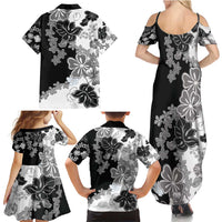Gray Scale Hibiscus Plumeria Floral Family Matching Summer Maxi Dress and Hawaiian Shirt - Polynesian Pride