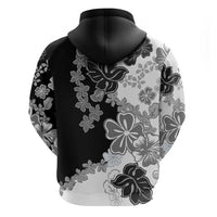 Gray Scale Hibiscus Plumeria Floral Hoodie - Polynesian Pride