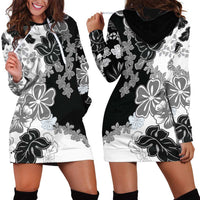 Gray Scale Hibiscus Plumeria Floral Hoodie Dress LT01 - Polynesian Pride