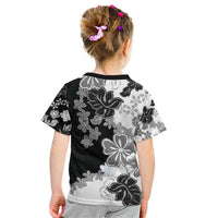 Gray Scale Hibiscus Plumeria Floral Kid T Shirt - Polynesian Pride