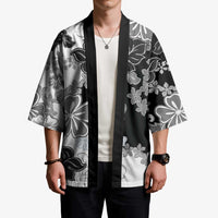 Gray Scale Hibiscus Plumeria Floral Kimono - Polynesian Pride