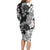 Gray Scale Hibiscus Plumeria Floral Long Sleeve Bodycon Dress - Polynesian Pride