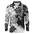Gray Scale Hibiscus Plumeria Floral Long Sleeve Polo Shirt - Polynesian Pride