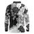 Gray Scale Hibiscus Plumeria Floral Long Sleeve Polo Shirt - Polynesian Pride