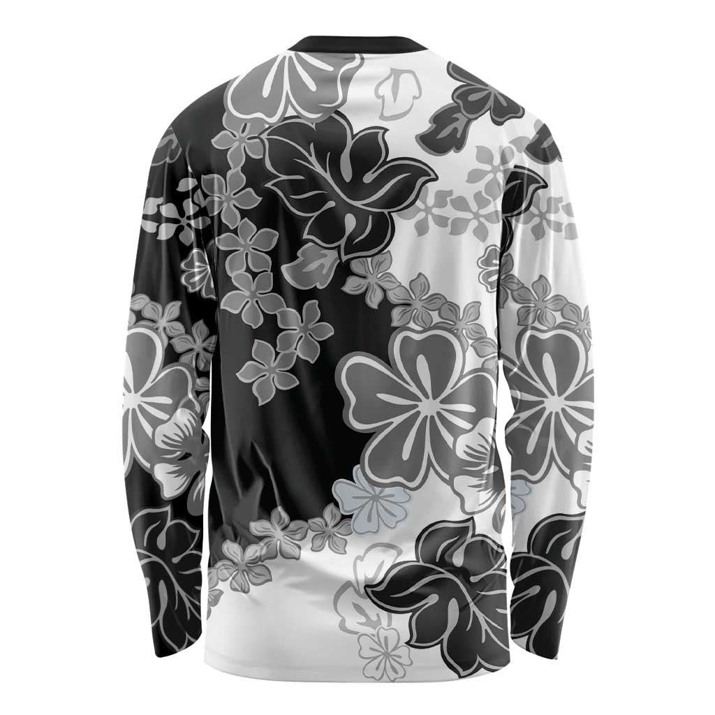 Gray Scale Hibiscus Plumeria Floral Long Sleeve Shirt LT01 - Polynesian Pride