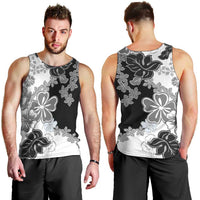 Gray Scale Hibiscus Plumeria Floral Men Tank Top - Polynesian Pride