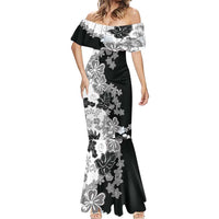 Gray Scale Hibiscus Plumeria Floral Mermaid Dress - Polynesian Pride
