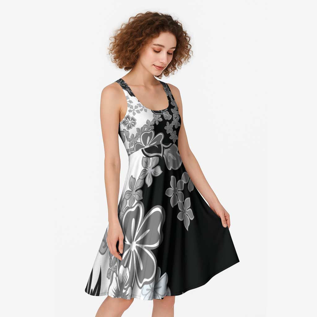 Gray Scale Hibiscus Plumeria Floral Midi Dress - Polynesian Pride