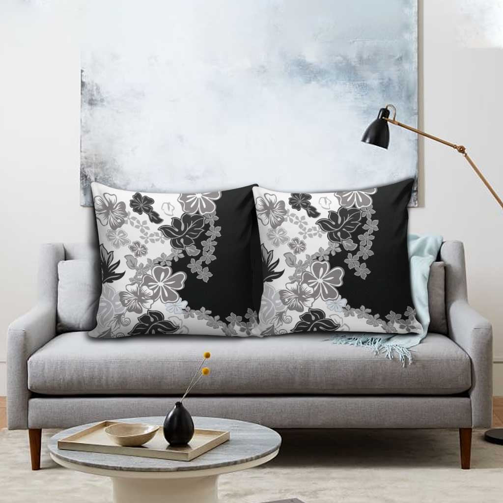 Gray Scale Hibiscus Plumeria Floral Pillow Cover - Polynesian Pride