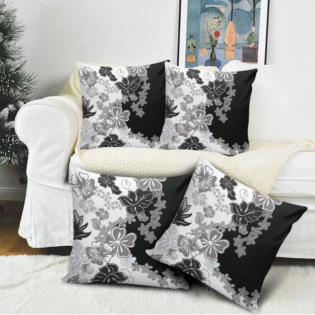 Gray Scale Hibiscus Plumeria Floral Pillow Cover - Polynesian Pride