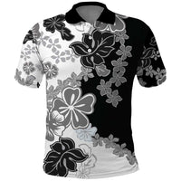 Gray Scale Hibiscus Plumeria Floral Polo Shirt - Polynesian Pride