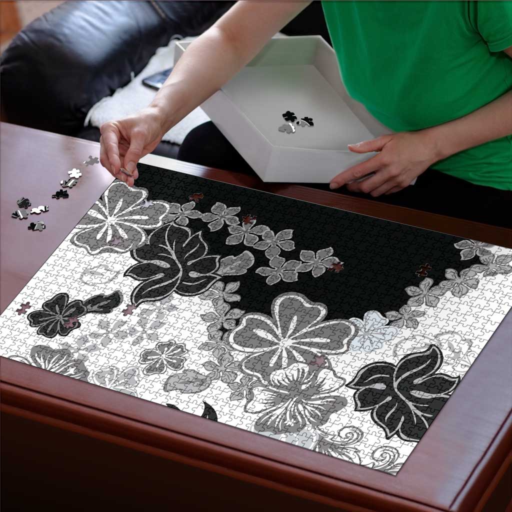 Gray Scale Hibiscus Plumeria Floral Puzzle LT01 - Polynesian Pride
