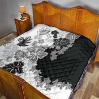 Gray Scale Hibiscus Plumeria Floral Quilt - Polynesian Pride
