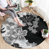 Gray Scale Hibiscus Plumeria Floral Round Carpet - Polynesian Pride
