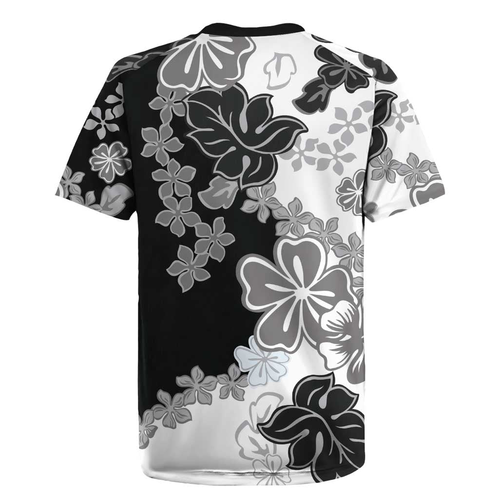 Gray Scale Hibiscus Plumeria Floral Rugby Jersey - Polynesian Pride