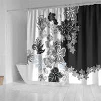 Gray Scale Hibiscus Plumeria Floral Shower Curtain - Polynesian Pride