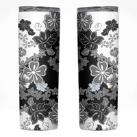 Gray Scale Hibiscus Plumeria Floral Skinny Tumbler - Polynesian Pride