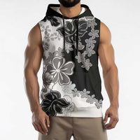 Gray Scale Hibiscus Plumeria Floral Sleeveless Hoodie LT01 - Polynesian Pride
