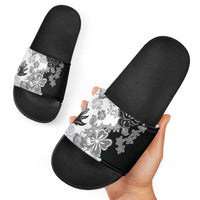 Gray Scale Hibiscus Plumeria Floral Slide Sandals - Polynesian Pride