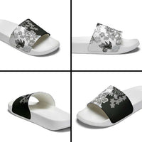 Gray Scale Hibiscus Plumeria Floral Slide Sandals - Polynesian Pride