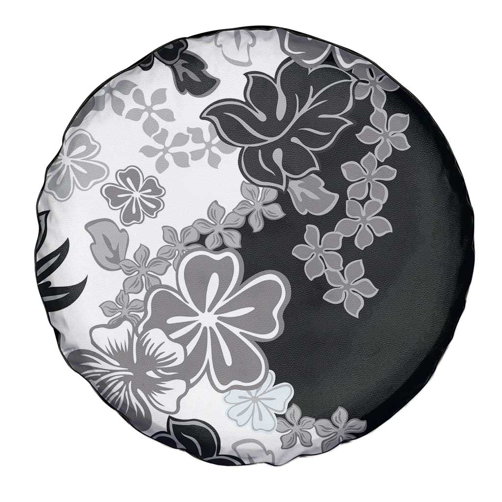 Gray Scale Hibiscus Plumeria Floral Spare Tire Cover - Polynesian Pride