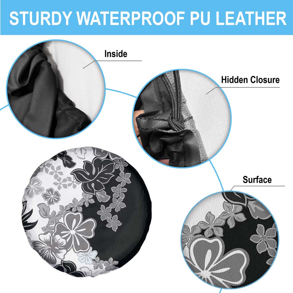 Gray Scale Hibiscus Plumeria Floral Spare Tire Cover - Polynesian Pride