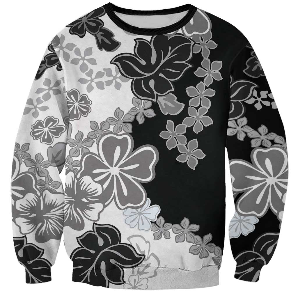 Gray Scale Hibiscus Plumeria Floral Sweatshirt - Polynesian Pride
