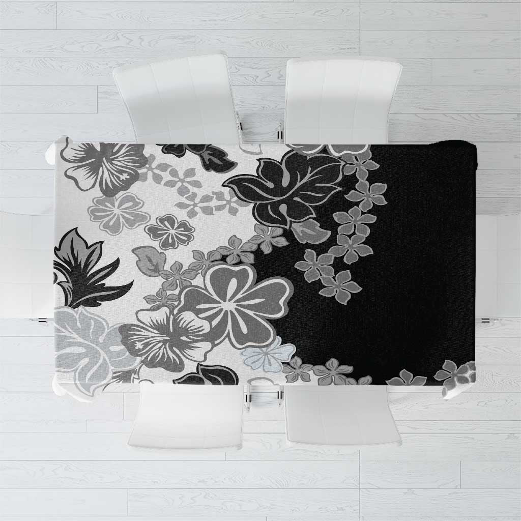 Gray Scale Hibiscus Plumeria Floral Tablecloth - Polynesian Pride