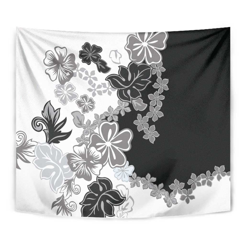 Gray Scale Hibiscus Plumeria Floral Tapestry - Polynesian Pride