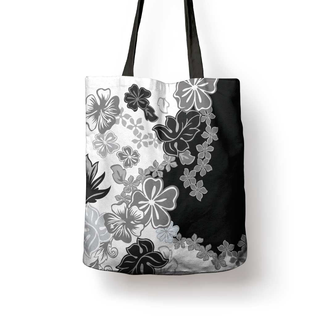 Gray Scale Hibiscus Plumeria Floral Tote Bag - Polynesian Pride
