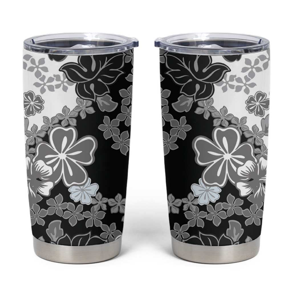 Gray Scale Hibiscus Plumeria Floral Tumbler Cup - Polynesian Pride