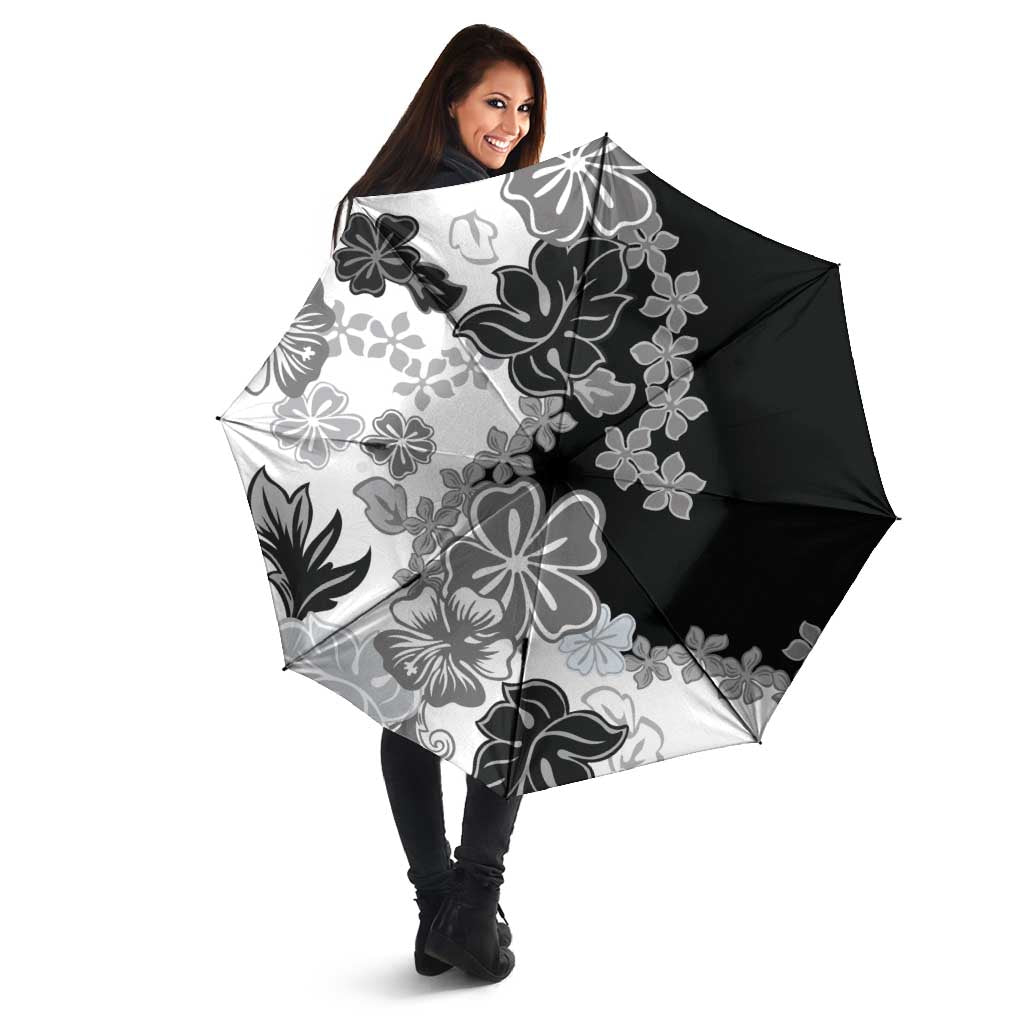 Gray Scale Hibiscus Plumeria Floral Umbrella - Polynesian Pride