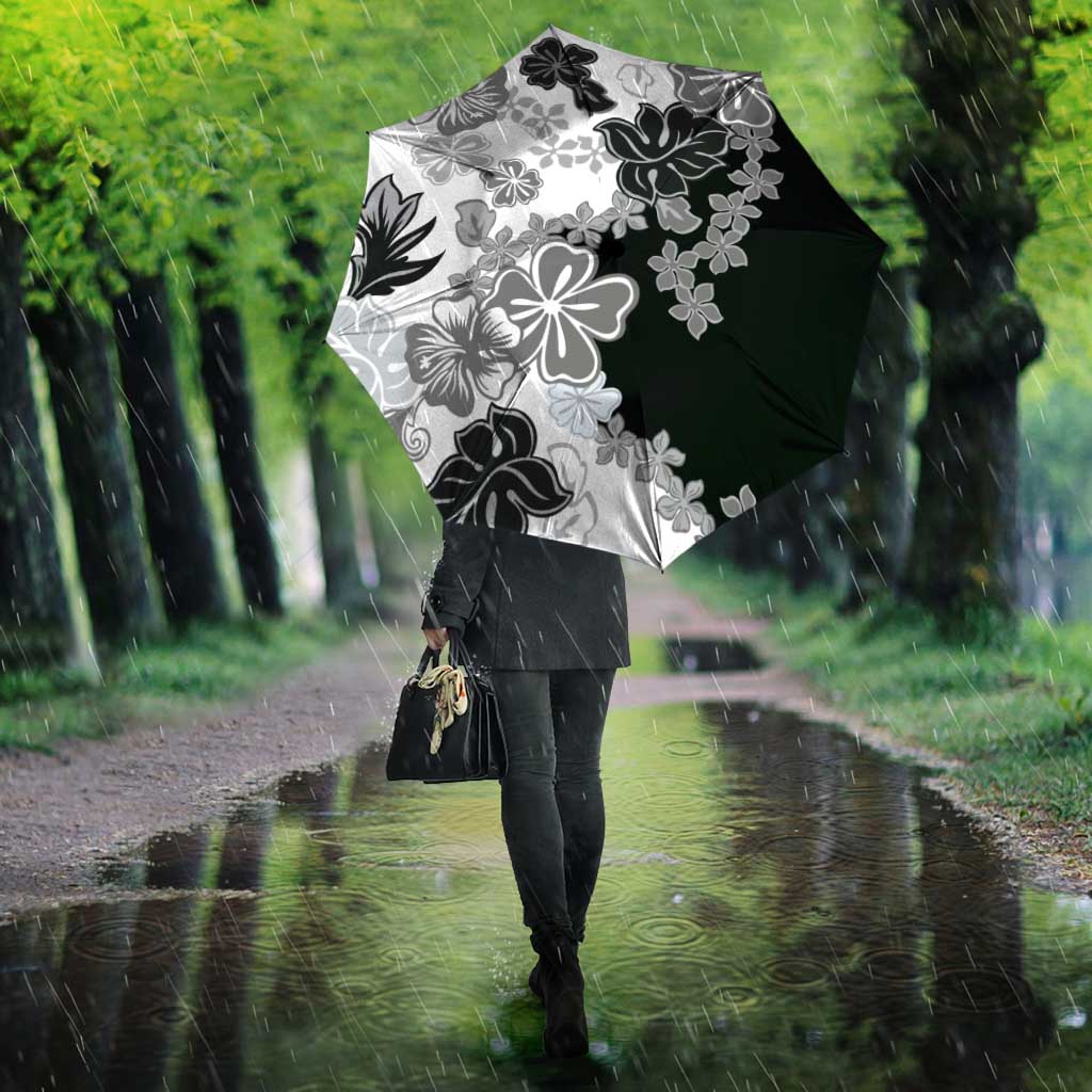 Gray Scale Hibiscus Plumeria Floral Umbrella - Polynesian Pride