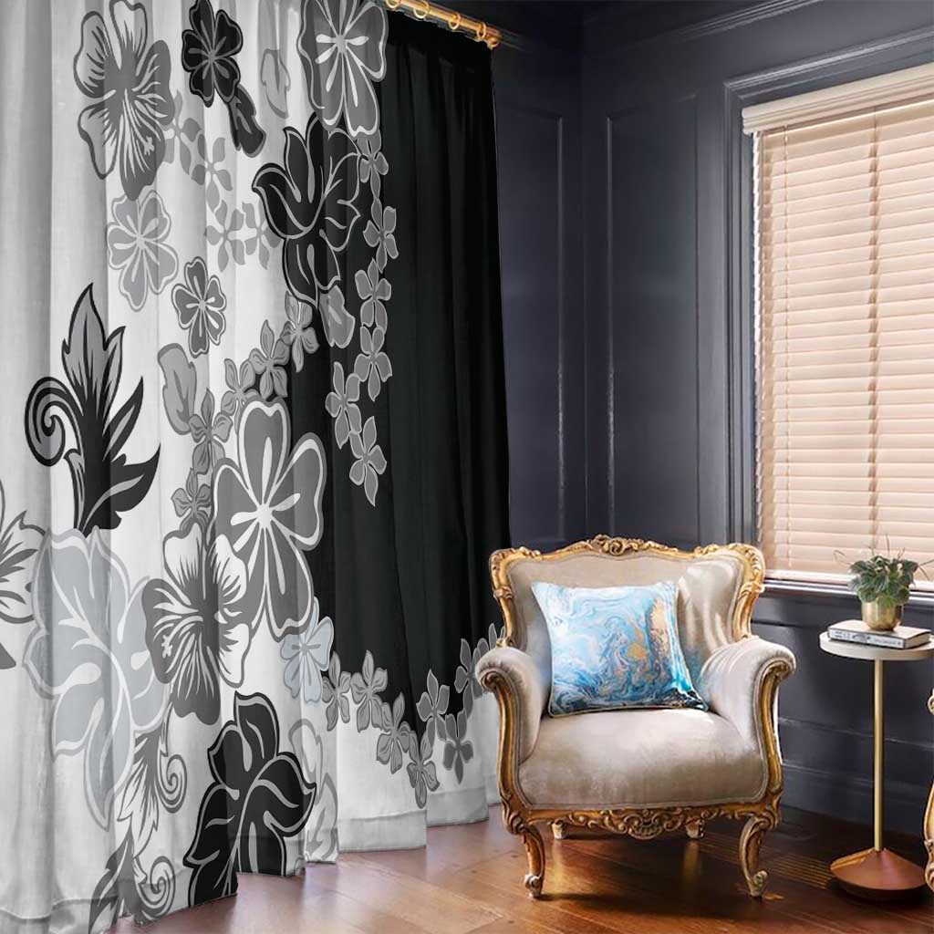 Gray Scale Hibiscus Plumeria Floral Window Curtain - Polynesian Pride