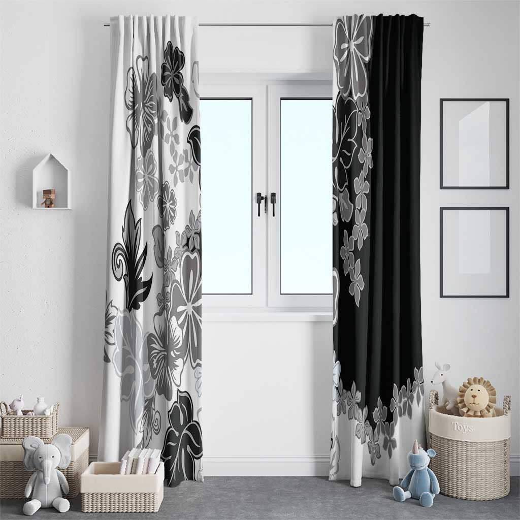 Gray Scale Hibiscus Plumeria Floral Window Curtain - Polynesian Pride