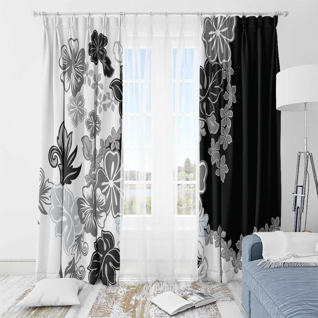 Gray Scale Hibiscus Plumeria Floral Window Curtain - Polynesian Pride