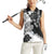 Gray Scale Hibiscus Plumeria Floral Women Sleeveless Polo Shirt - Polynesian Pride