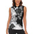 Gray Scale Hibiscus Plumeria Floral Women Sleeveless Polo Shirt - Polynesian Pride