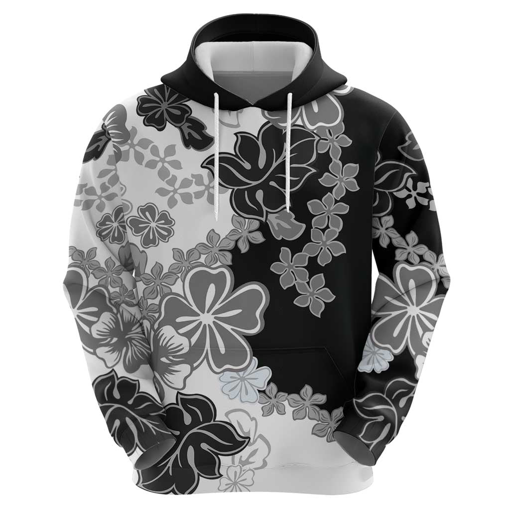 Gray Scale Hibiscus Plumeria Floral Zip Hoodie - Polynesian Pride