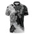 Gray Scale Hibiscus Plumeria Floral Zipper Polo Shirt - Polynesian Pride