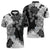 Gray Scale Hibiscus Plumeria Floral Zipper Polo Shirt - Polynesian Pride
