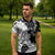 Gray Scale Hibiscus Plumeria Floral Zipper Polo Shirt - Polynesian Pride
