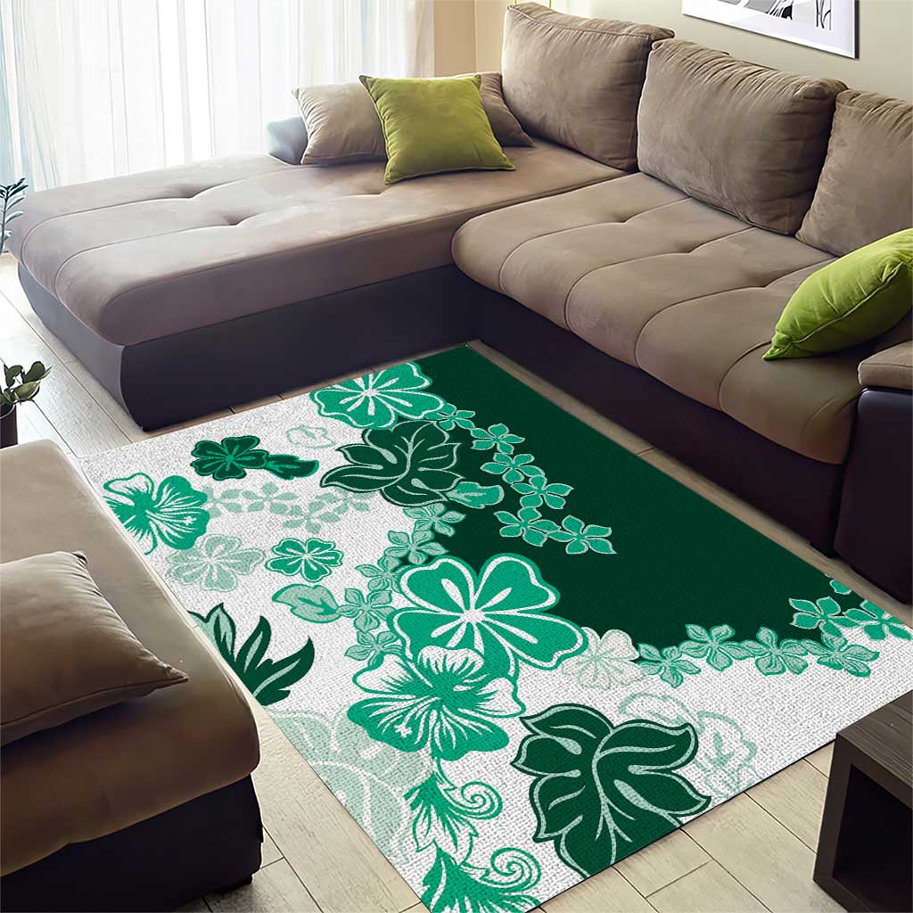 Green Hibiscus Plumeria Floral Area Rug - Polynesian Pride