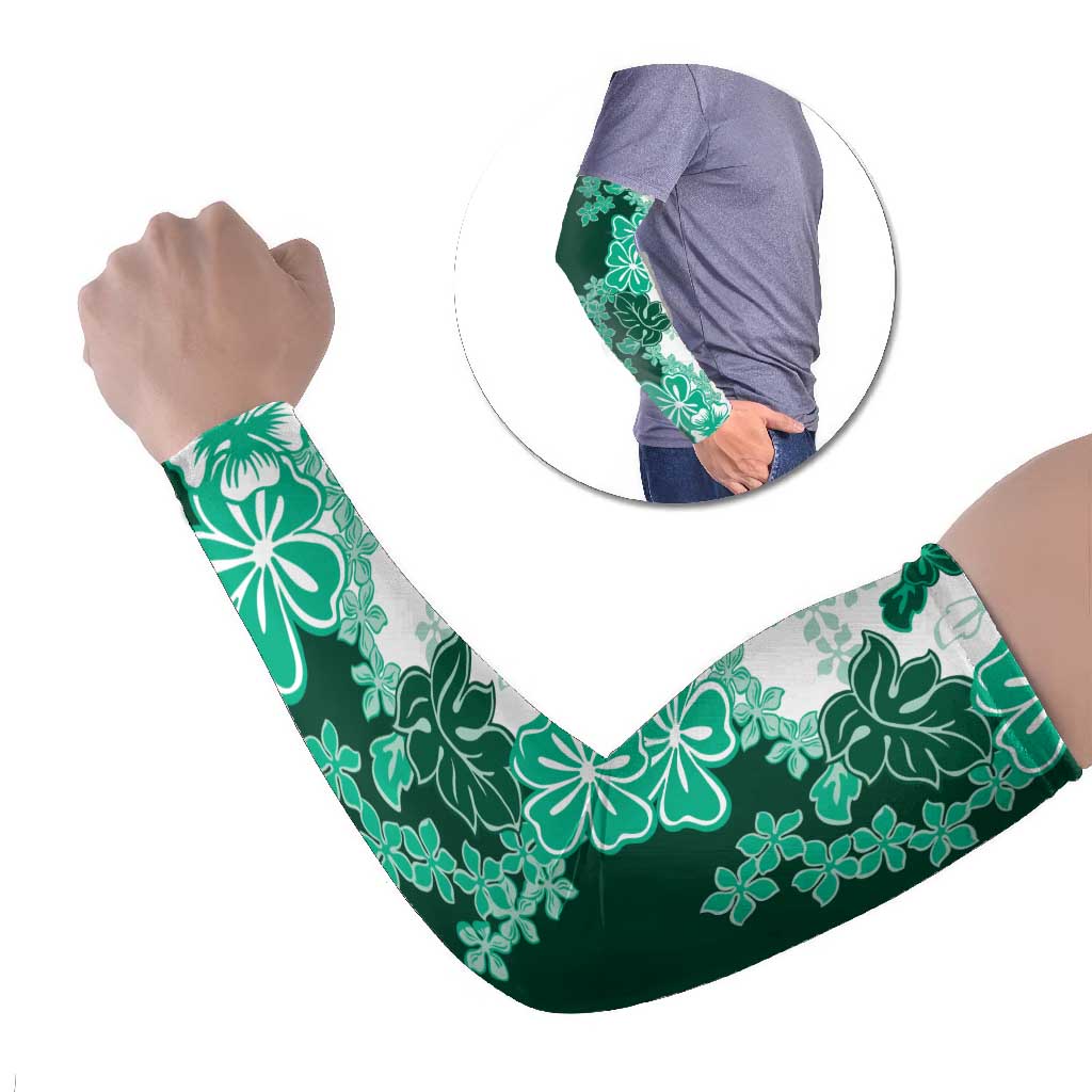 Green Hibiscus Plumeria Floral Arm Sleeves - Polynesian Pride