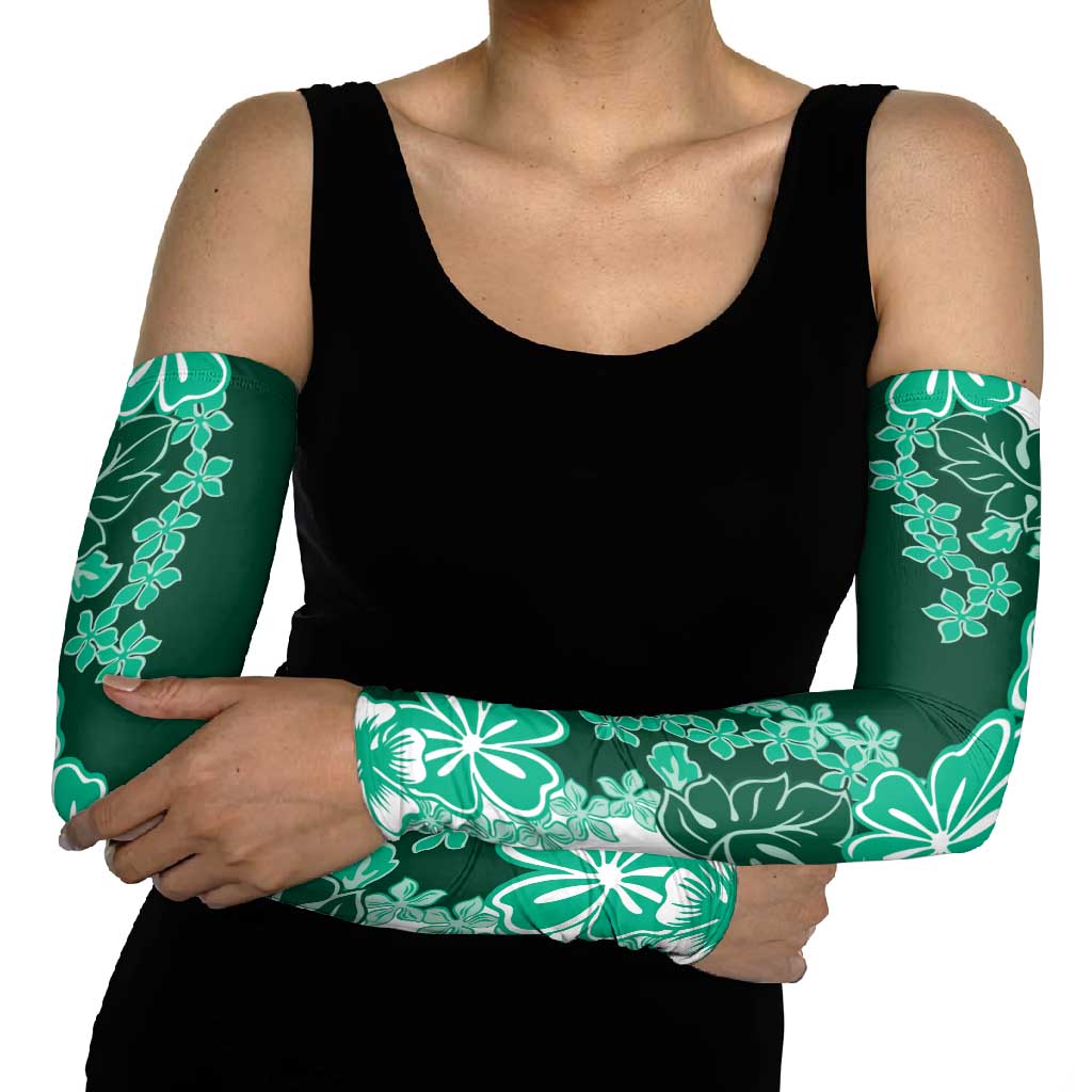 Green Hibiscus Plumeria Floral Arm Sleeves - Polynesian Pride