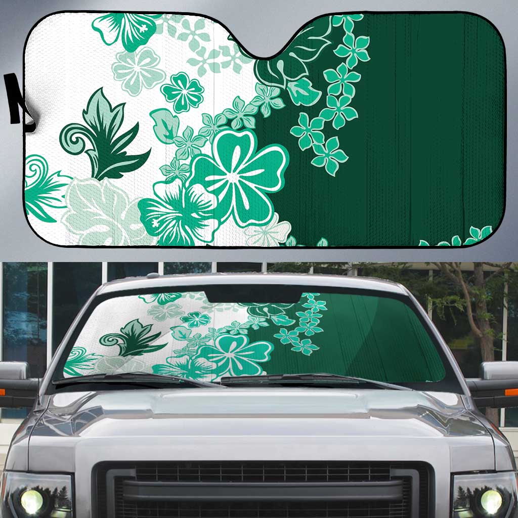 Green Hibiscus Plumeria Floral Auto Sun Shade - Polynesian Pride