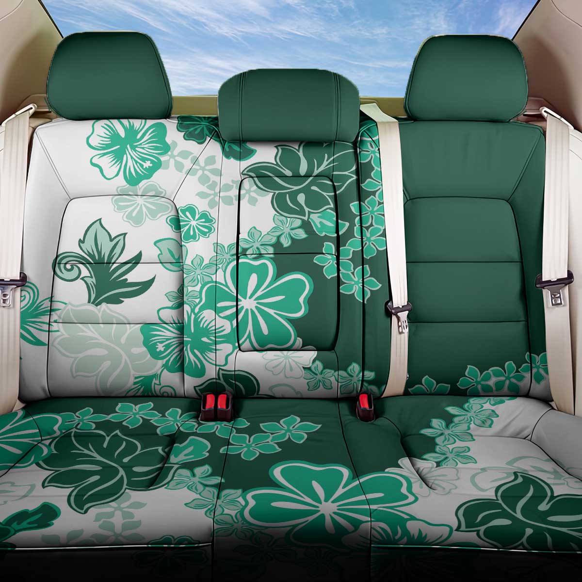 Green Hibiscus Plumeria Floral Back Car Seat Cover LT01 One Size Green - Polynesian Pride